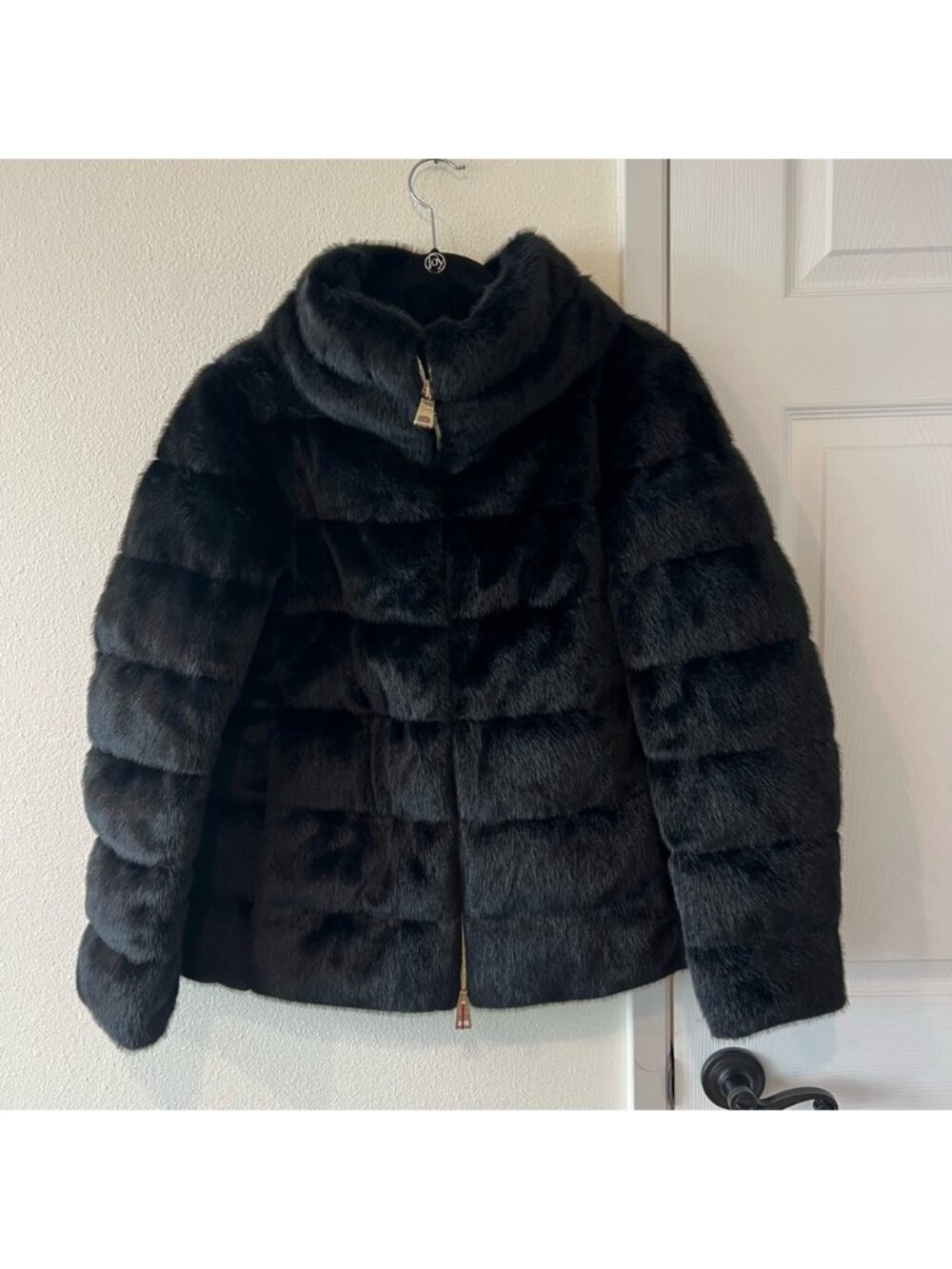 Herno Black Faux Fur Down Teddy Jacket Size 12 NWT
